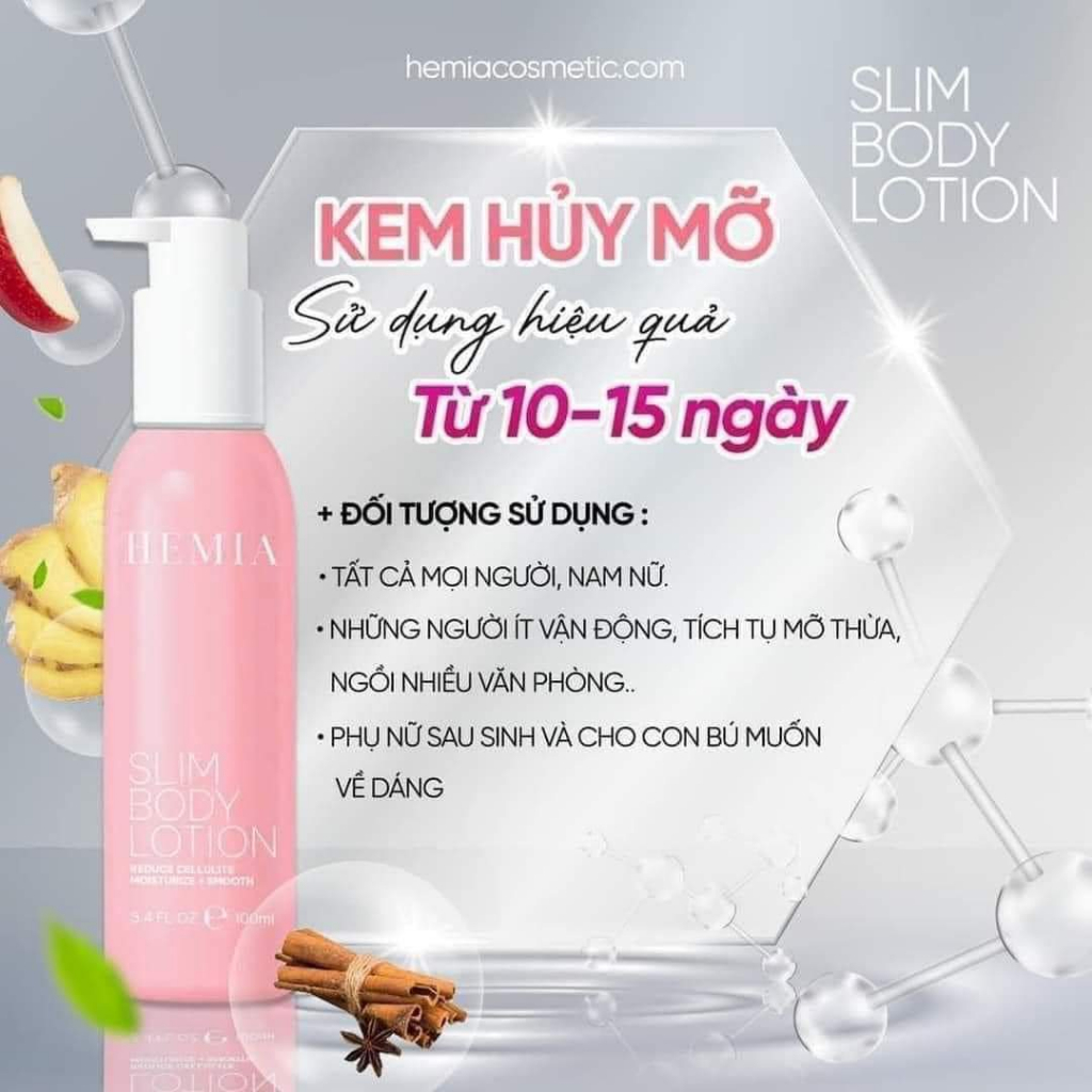 Slim body lotion Hemia chứa các thành phần thiên nhiên an toàn