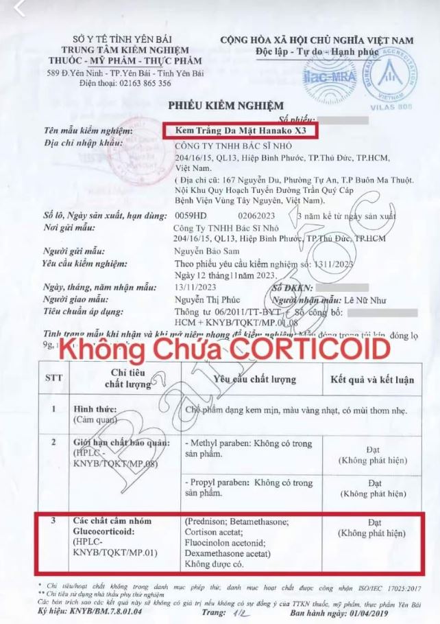 Kem Hanako X3 không chứa corticoid