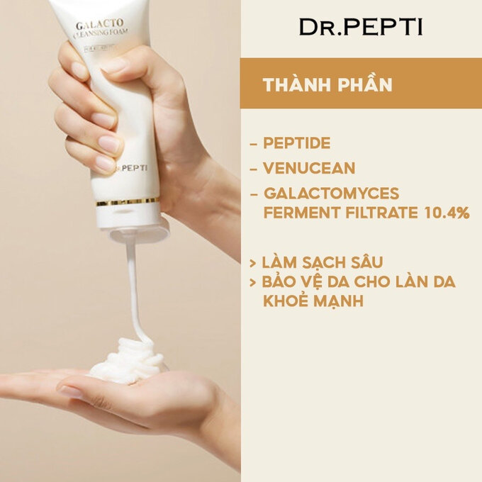Sữa rửa mặt Dr Pepti Galacto Cleansing Foam chứa thành phần chính từ 5 loại lợi khuẩn lên men tự nhiên,
